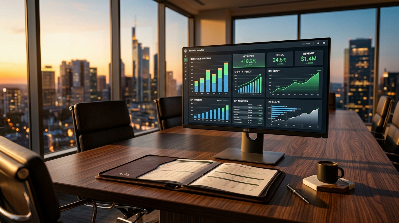 Financial analytics dashboard showing ROI measurement