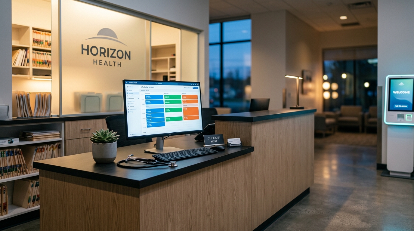 Modern medical clinic reception desk — where AI meets patient experience